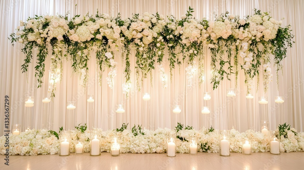 Elegant Floral Arrangement Featuring White Flowers and Floating Candles Elegant Floral Arrangement Featuring White Flowers and Floating Candles
