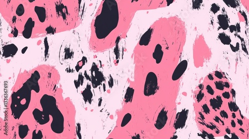 Vibrant abstract pattern featuring bold pink and black shapes.