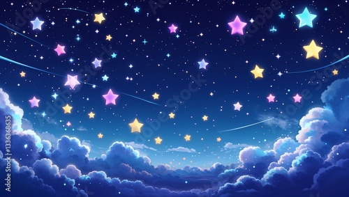 Whimsical 3D Night Sky with Twinkling Stars