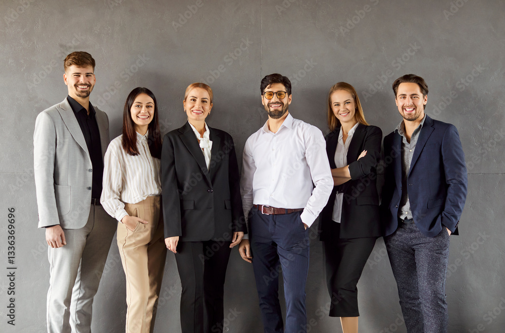 Αυτοκόλλητο Confident leader and company staff members standing for corporate photo posing,