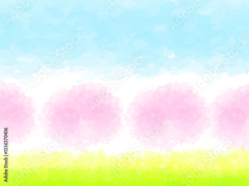 春の桜と菜の花と青空イメージのテクスチャー背景素材。