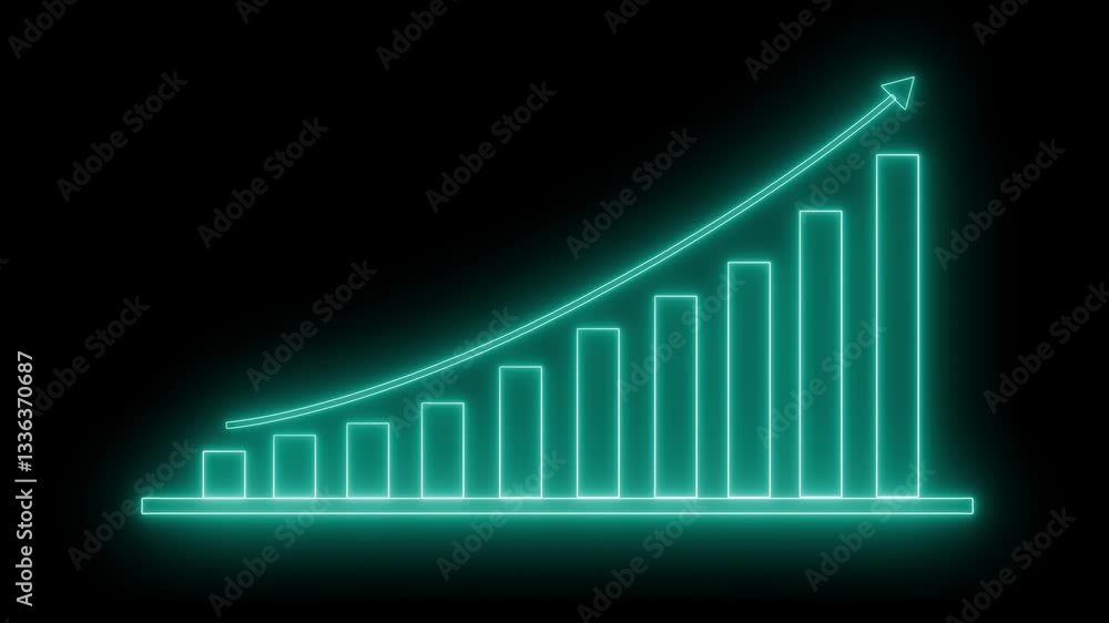 Neon Bar Chart with Upward Trend Arrow Animation, A glowing neon bar chart with an upward trend arrow on a black background Neon Bar Chart with Upward Trend Arrow Animation, A glowing neon bar chart with an upward trend arrow on a black background