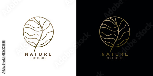 Tree logo template. Wavy lines abstract emblem or badge for business for a travel, tourism and ecology concepts, health, spa and yoga center. Flat illustration white background