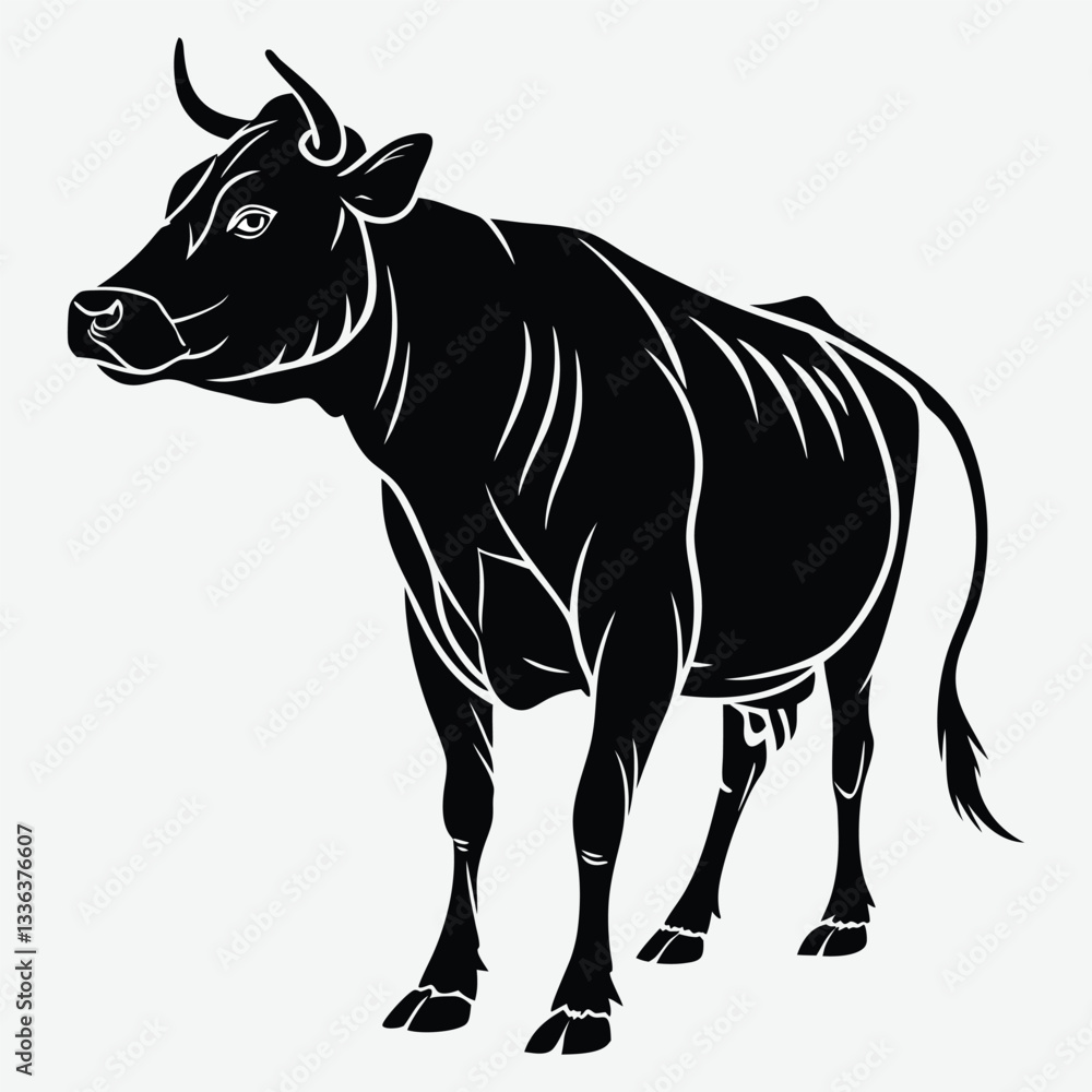 Fototapeta premium Cow image silhouette design vector art and illustration