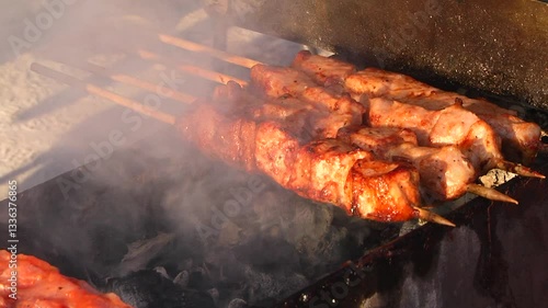 Wallpaper Mural The cook prepares pork on wooden sticks. Torontodigital.ca