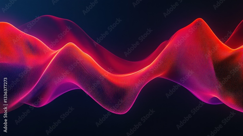 A colorful gradient display of undulating wavelike abstract particles A colorful gradient display of undulating wavelike abstract particles