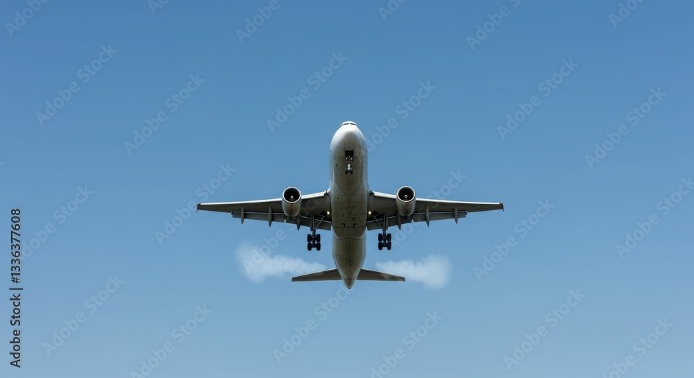 Passenger airplane flying against clear blue sky Passenger airplane flying against clear blue sky