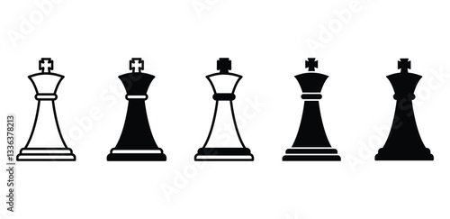 Chess King Icons Set Vector Design Illustration Black White Color 