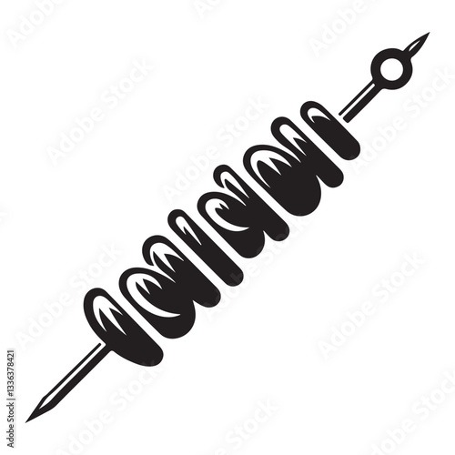 Stylized Black and White Silhouette Food Skewer Vector Graphic