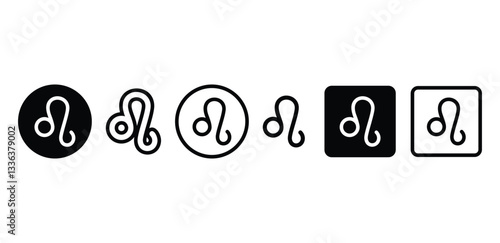 Leo Zodiac Symbol Icons Black And White Color Vector Illustration