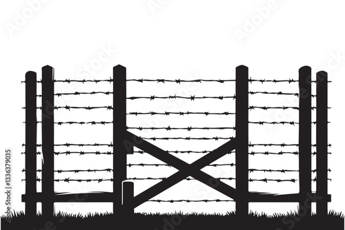Silhouette of Barbed Wire Gate Illustration Design Element For Security