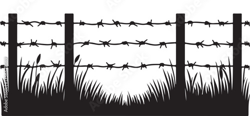 Silhouette Image of Barbed Wire Fence for Security Illustration Elements