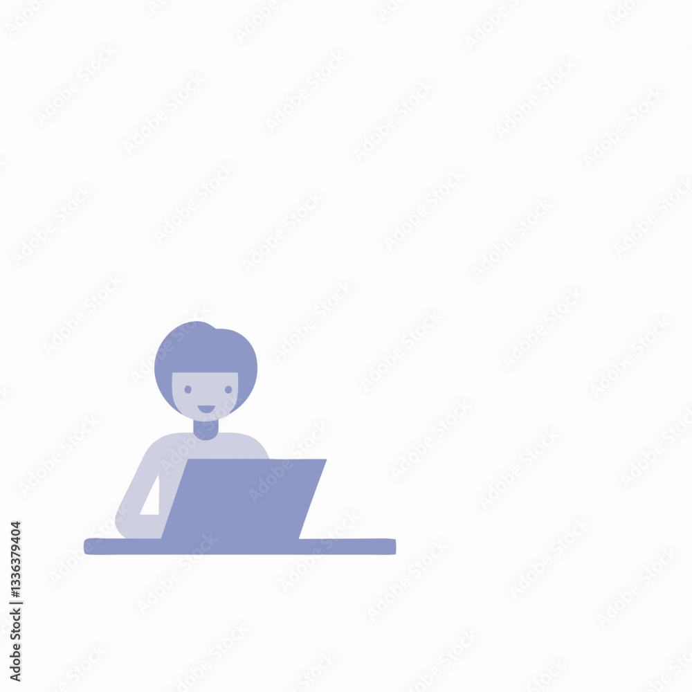 A simple illustration of a smiling person using a laptop in soft blue tones
A simple illustration of a smiling person using a laptop in soft blue tones
