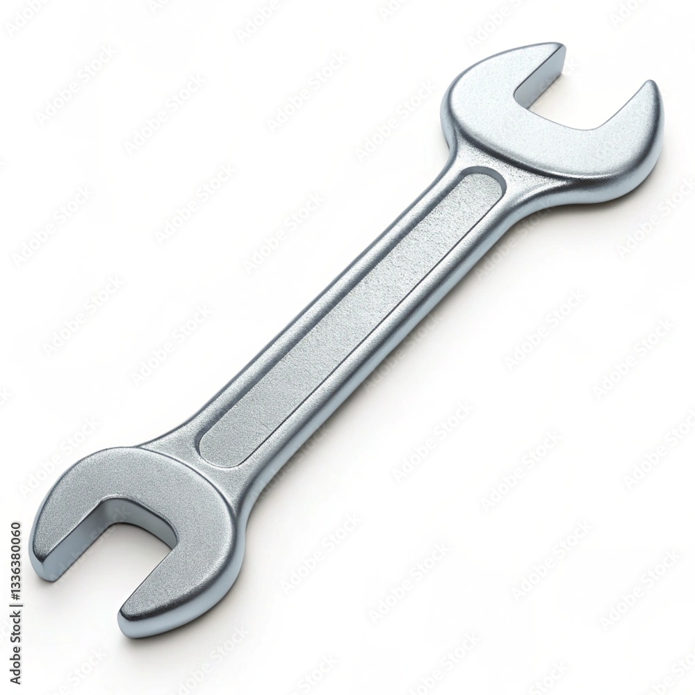 A Gleaming Metal Wrench, Ready To Tackle Any Challenge, Symbolizes Strength, Resilience, And The Power Of Fixing Things, Shown Against A Bright White Background A Gleaming Metal Wrench, Ready To Tackle Any Challenge, Symbolizes Strength, Resilience, And The Power Of Fixing Things, Shown Against A Bright White Background