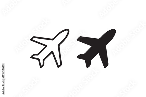 Black and white airplane icon for travel Vector