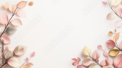 Elegant Illustrated Branches with Pastel Leaves Featuring Natural Borders for Creative Designs