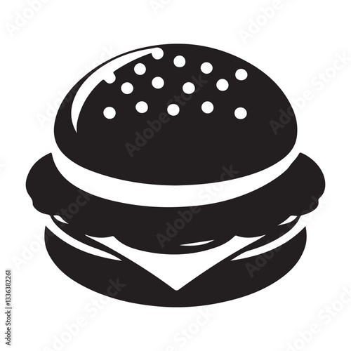 Classic American Burger Silhouette Vector Icon Food Illustration