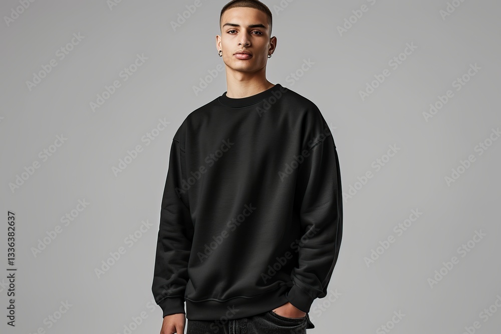 Fototapeta premium Stylish Man in Black Sweatshirt
