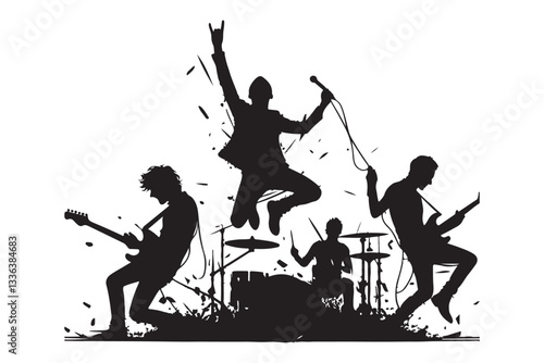 High Energy Rock Concert Silhouette Vector Art for Graphic Designs