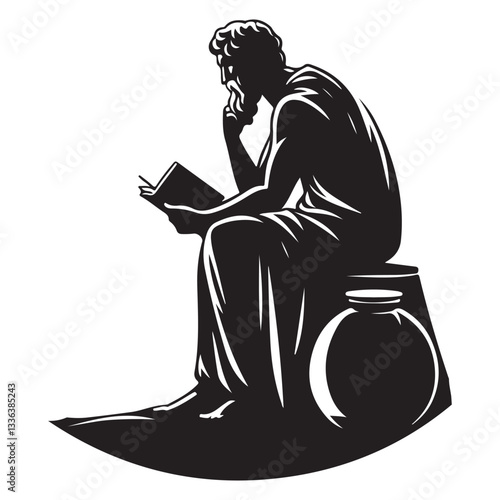 Ancient Greek Philosopher Silhouette Reading Book Vector Illustration Design
