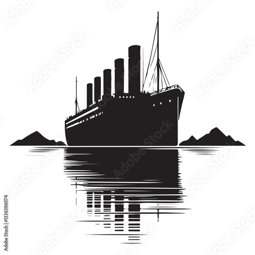 RMS Titanic Ship Voyage Reflection Iceberg Vector Silhouette Graphic