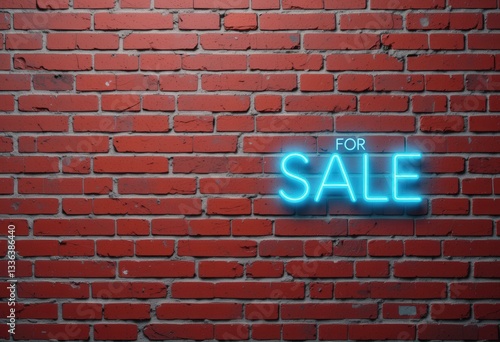 Wallpaper Mural Modern Neon 'FOR SALE' Sign Textured Red Brick Wall - Eye-Catching Real Estate Marketing Visual Property Listings Promotions Torontodigital.ca