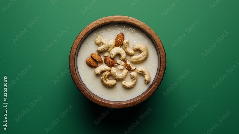 Fototapeta premium Delicious Milk Rice Kheer with Mixed Nuts Creamy and Nutritious Dessert