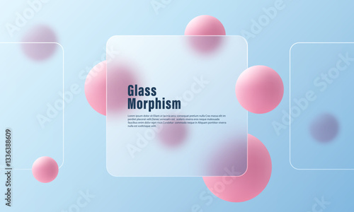 Website landing page template with glass morphism effect. Presentation carousel with glass overlay effect on floating gradient spheres.