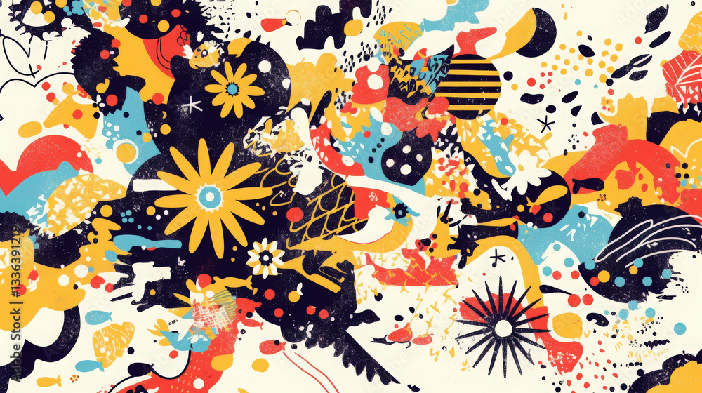 Pop Surrealism Background. Whimsical abstract background featuring vibrant colors and playful shapes reminiscent of pop surrealism. An eye-catching and unique artistic style.