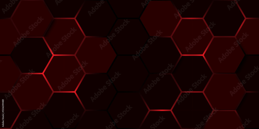 Sci-Fi Inspired Dark Hexagon Background with Red Glow. Technology-Inspired Red Hexagonal Digital Pattern. Hexagon. Vector. Sci-Fi Inspired Dark Hexagon Background with Red Glow. Technology-Inspired Red Hexagonal Digital Pattern. Hexagon. Vector.