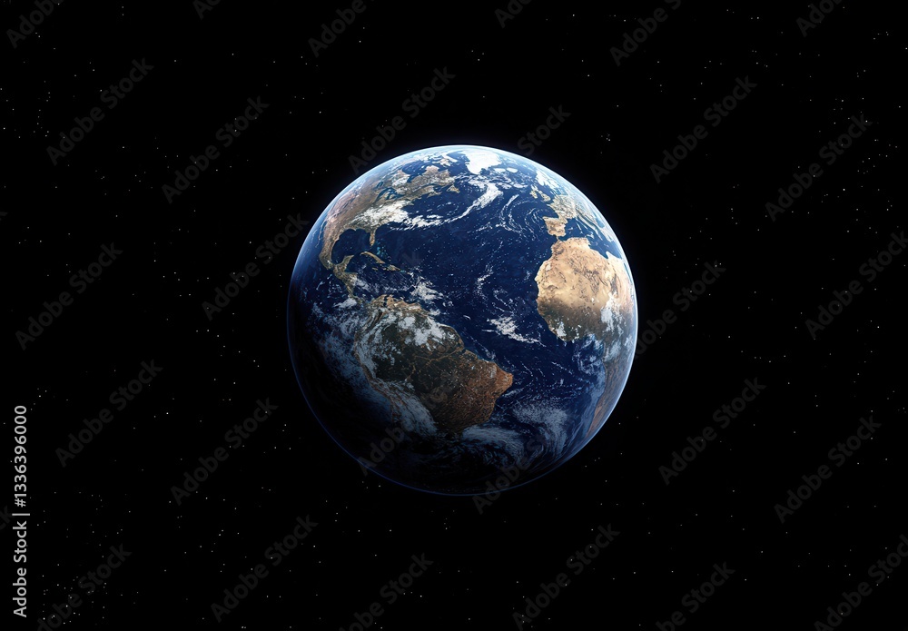 Fototapeta premium View of Earth from space, highlighting oceans and continents.