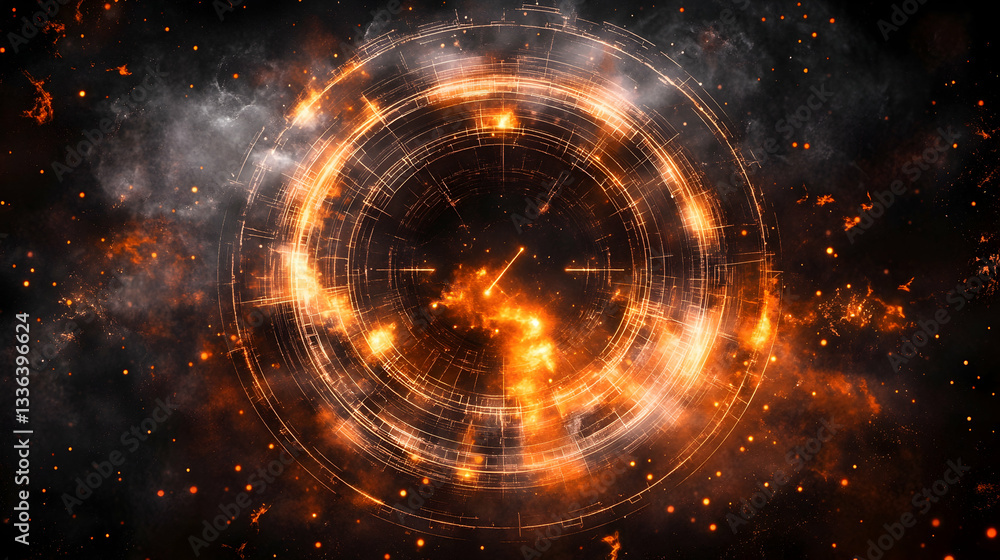 Fototapeta premium Fiery clock mechanism in smoky space