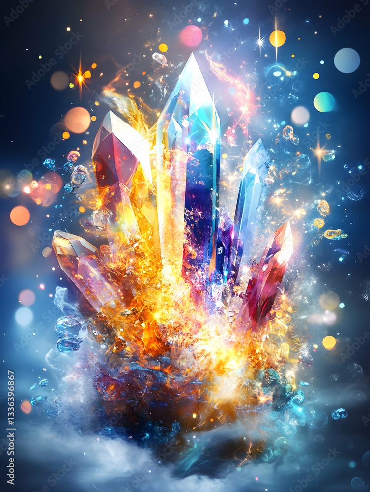 Obraz premium Fiery, icy crystals burst with light and energy