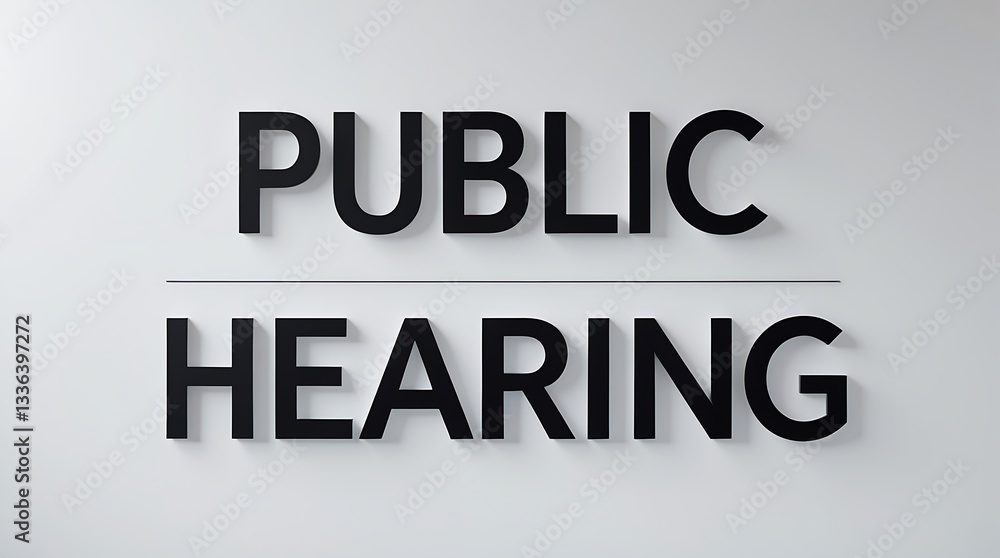 Public hearing notice displayed in a formal setting with bold typography Public hearing notice displayed in a formal setting with bold typography