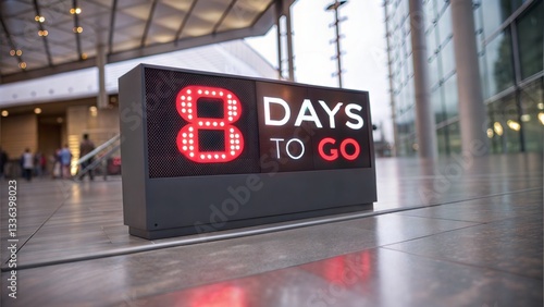 A Countdown Clock Dramatically Displays 8 Days To Go, Building Anticipation For An Upcoming Event In A Modern, Sleek Setting