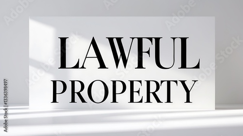 Sign displaying lawful property phrase placed on a plain background with soft lighting