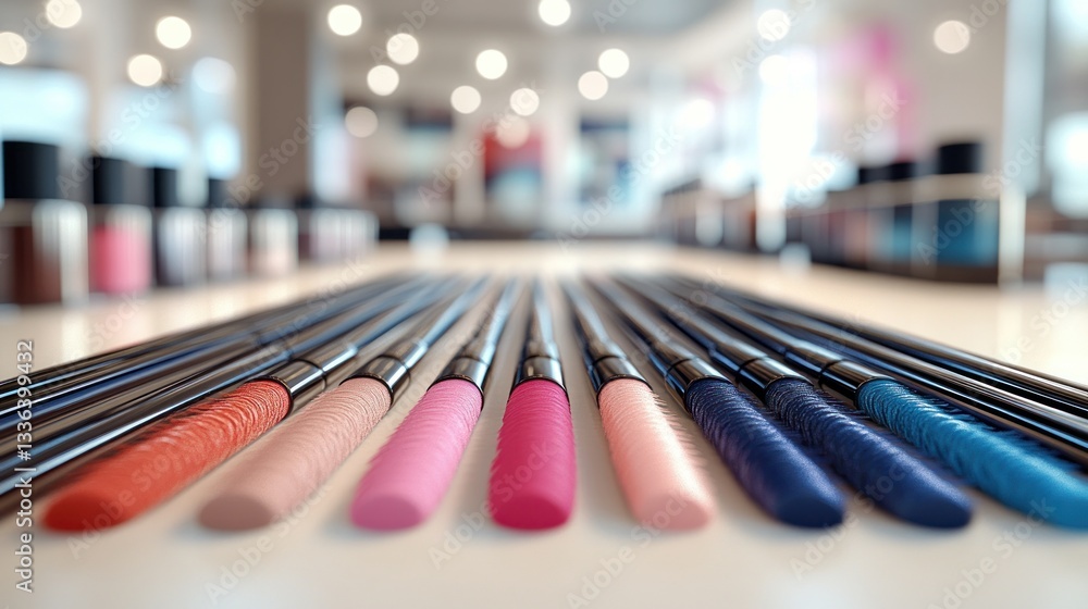 Colorful lip crayons arranged on a white surface Colorful lip crayons arranged on a white surface