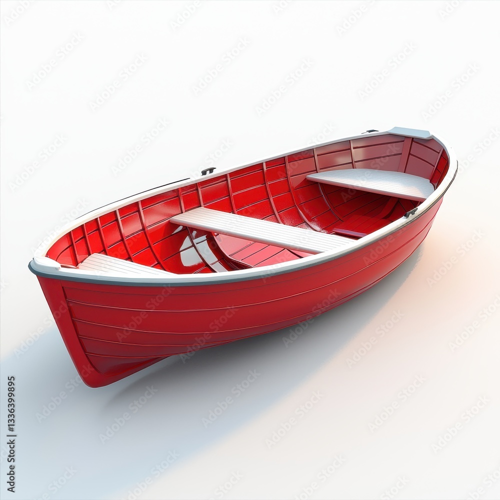 Bright Red Wooden Boat with Simple Design on a Minimalist Background for Nautical Themes and Water Activities