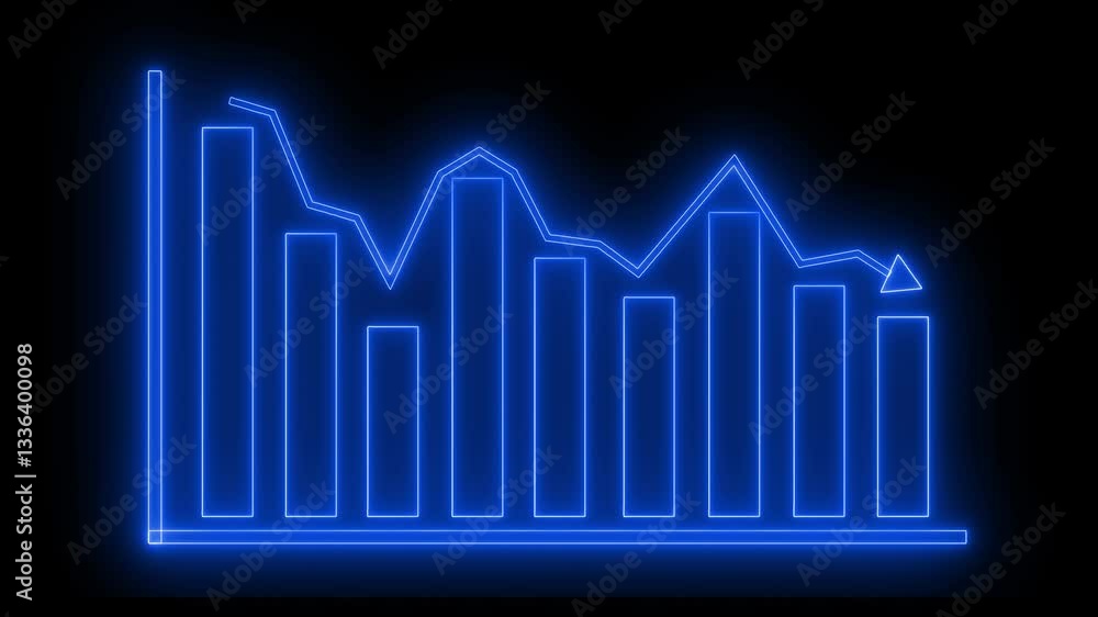 Neon Bar Chart with Line Graph Overlay, A glowing neon bar chart with a line graph overlay on a black background Neon Bar Chart with Line Graph Overlay, A glowing neon bar chart with a line graph overlay on a black background