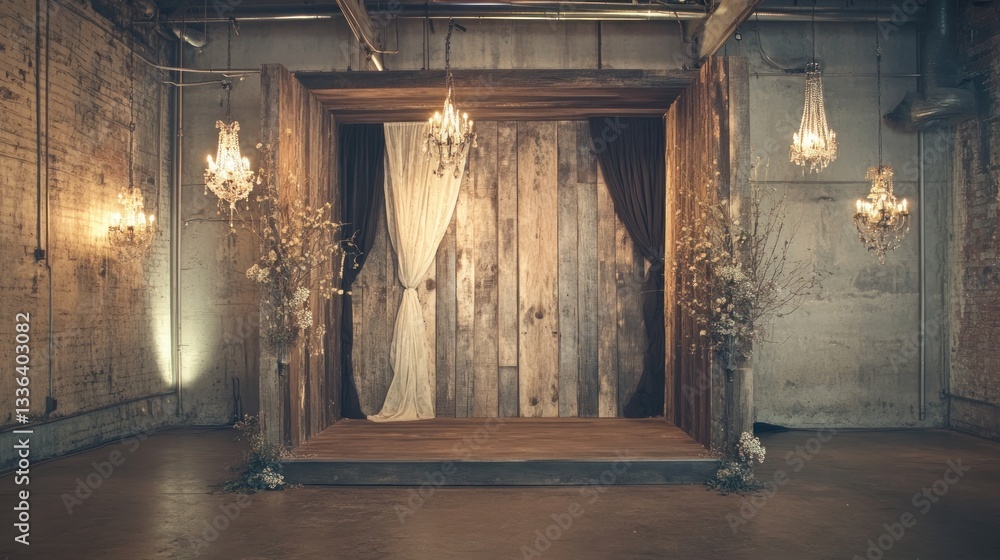 Naklejka premium Rustic Wooden Wedding Ceremony Setup
