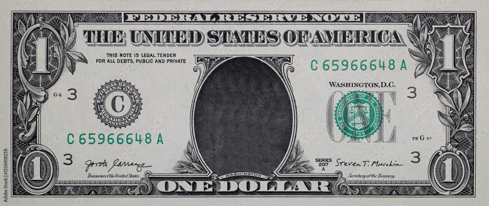 U.S. 1 dollar border with empty middle area