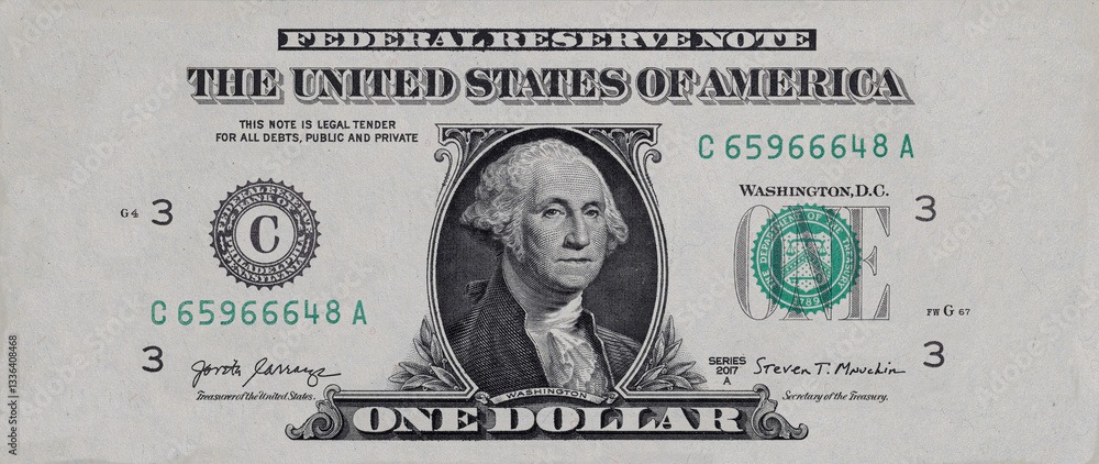 Elements of 1 US dollar banknote