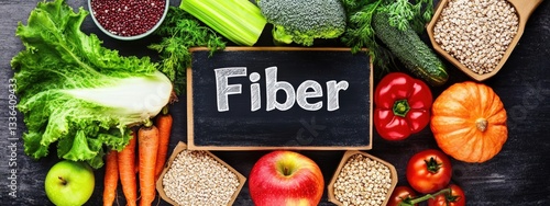 different foods containing fiber. Selective focus.