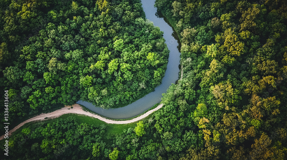 Exploring a winding river journey nature scene aerial view serene landscape birdseye perspective Exploring a winding river journey nature scene aerial view serene landscape birdseye perspective