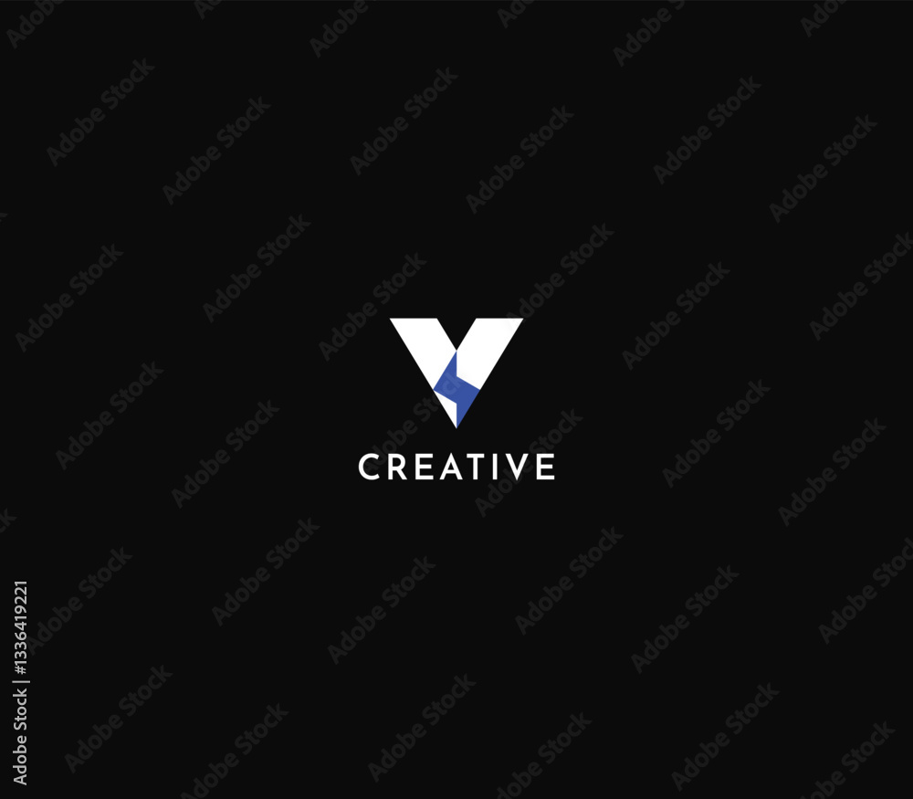Geometric Letter V or A with Blue Strike Logo, Thunder Bolt monogram with black background. Geometric Letter V or A with Blue Strike Logo, Thunder Bolt monogram with black background.