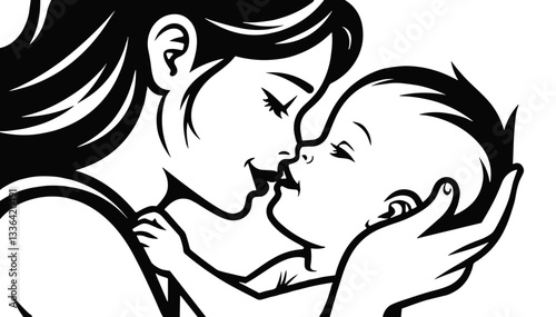 Mother and baby sharing a kiss in a loving embrace