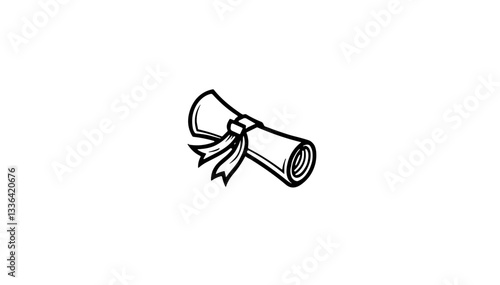 Dotwork Tattoo. Graduation diploma rolled with ribbon on white background