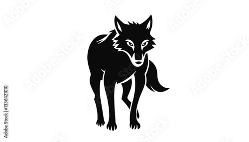 Dotwork Tattoo.Wolf silhouette walking against a white background