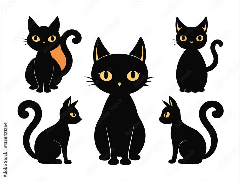 Obraz premium Cute Black Cat Silhouettes Set for Design