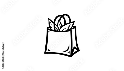 Dotwork Tattoo.Shopping bag with leaves